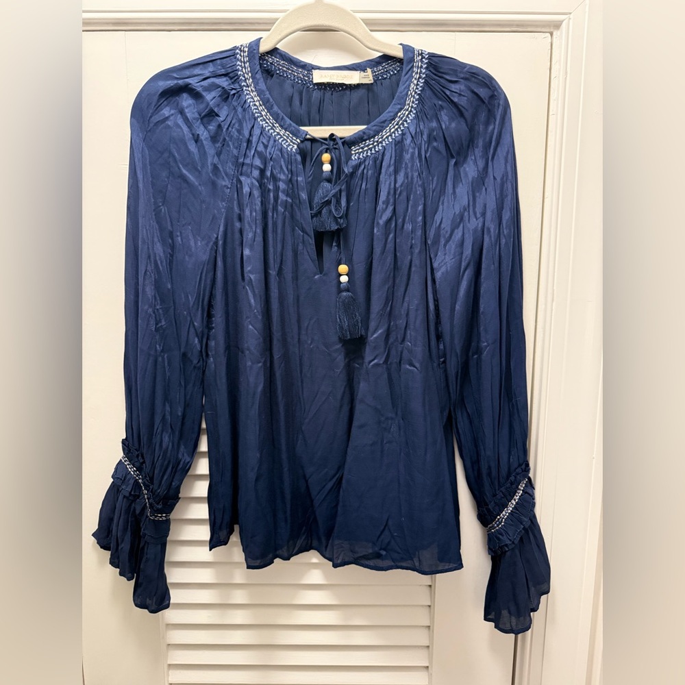 Ramy Brook Midnight Blue Blouse with Tassle